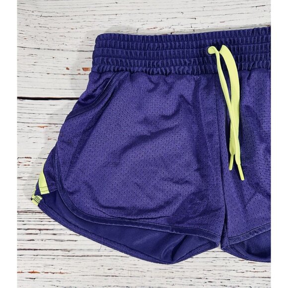 Adidas Mesh Running Shorts Wide Waist Training Purple Neon Green Size Medium - Picture 5 of 11